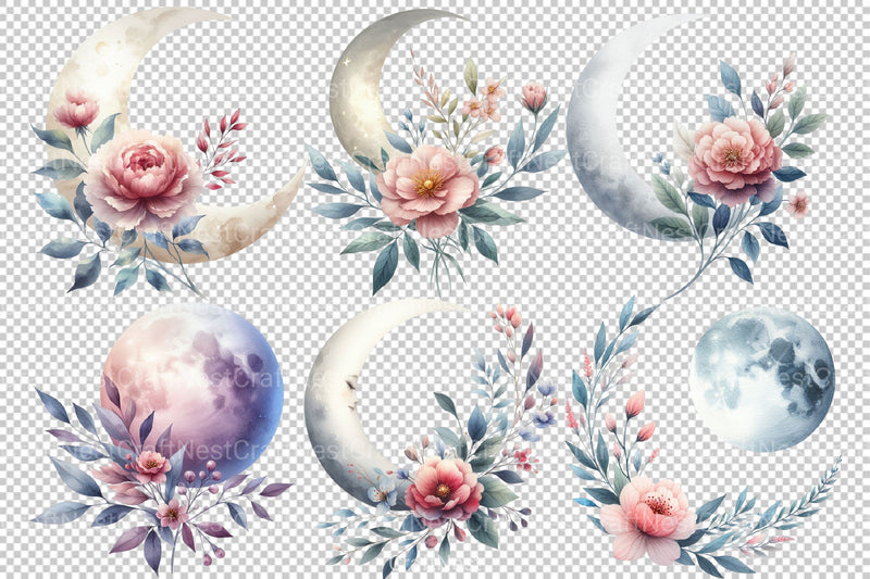 Floral Moon Clipart Bundle 1 - CraftNest - Digital Crafting and Art