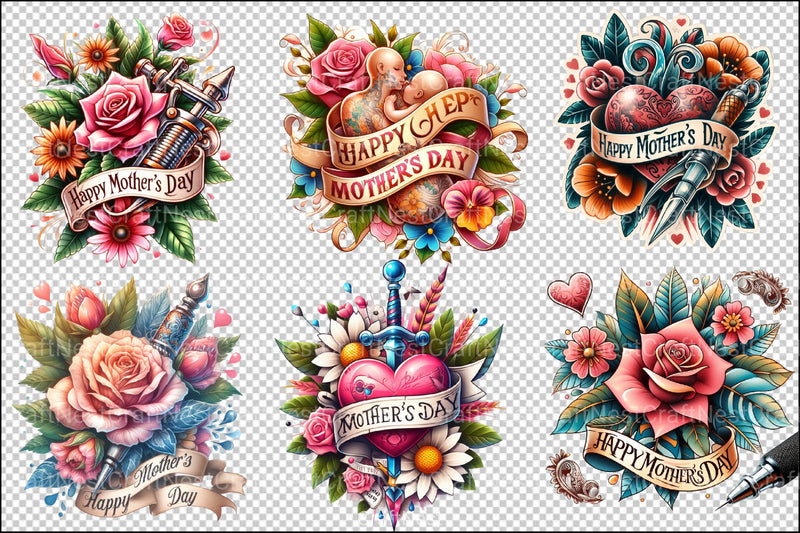 Mother's Day Neotraditional Tattoo Clipart Bundle - CraftNest - Digital Crafting and Art