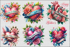 Mother's Day Neotraditional Heart Tattoo Clipart Bundle - CraftNest - Digital Crafting and Art