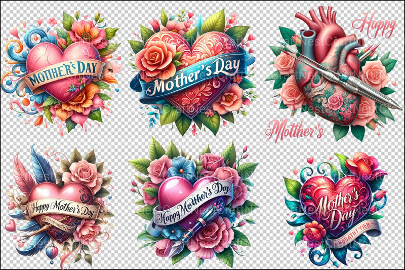 Mother's Day Neotraditional Heart Tattoo Clipart Bundle - CraftNest - Digital Crafting and Art