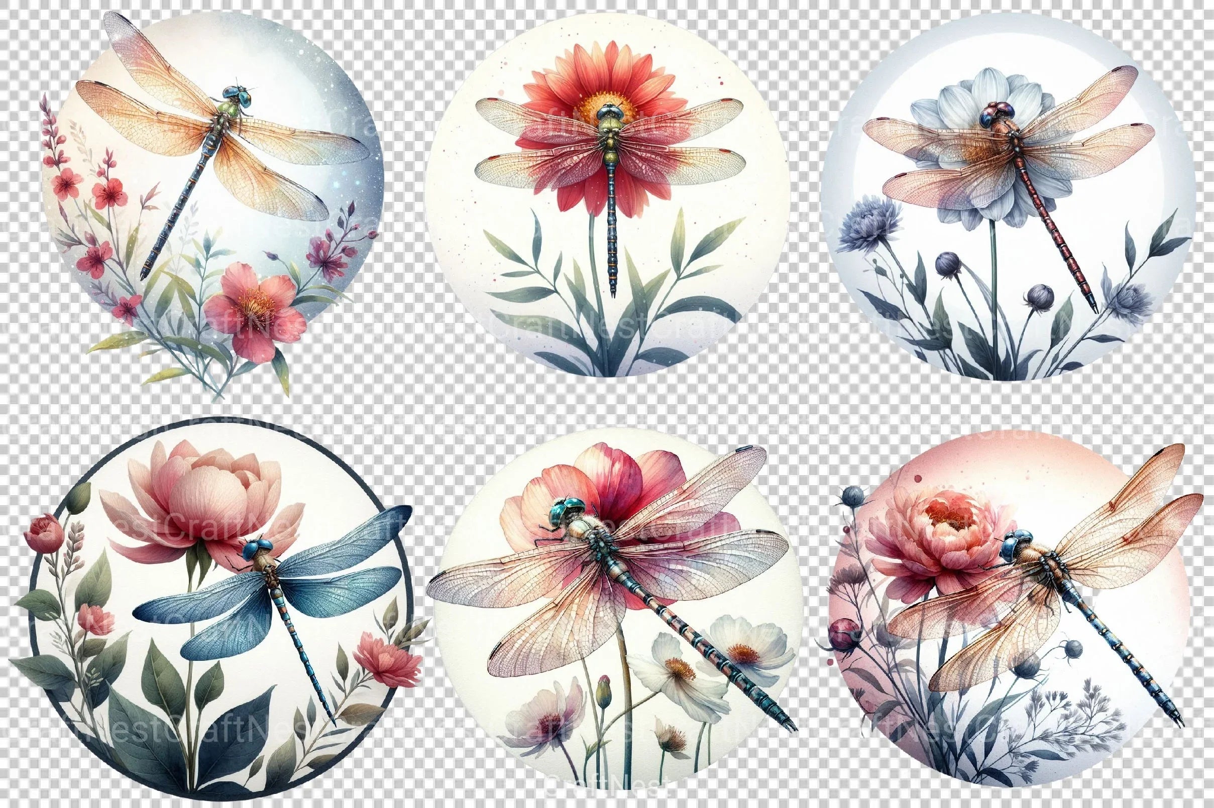 Dragonfly Floral Sublimation Clipart Bundle - CraftNest - Digital Crafting and Art