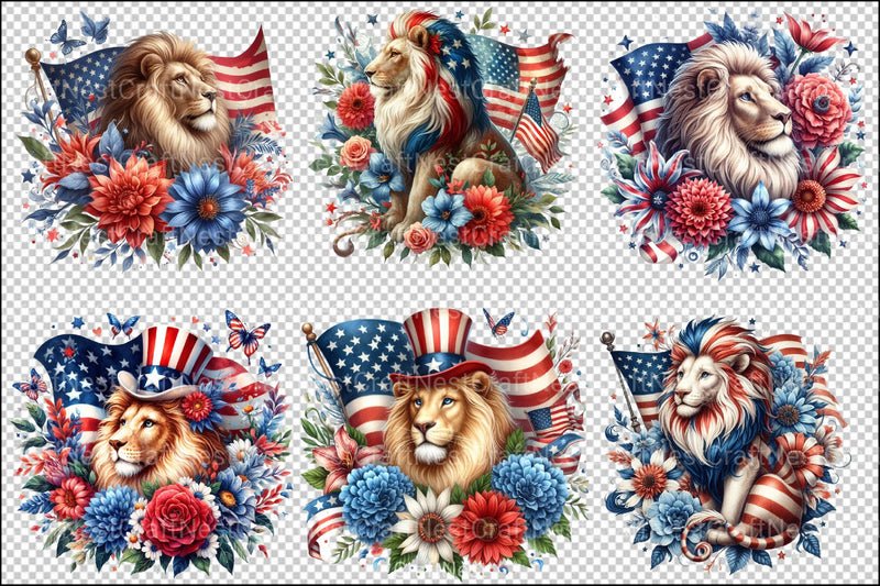 4th of July Patriotic Lion Clipart Bundle - CraftNest - Digital Crafting and Art