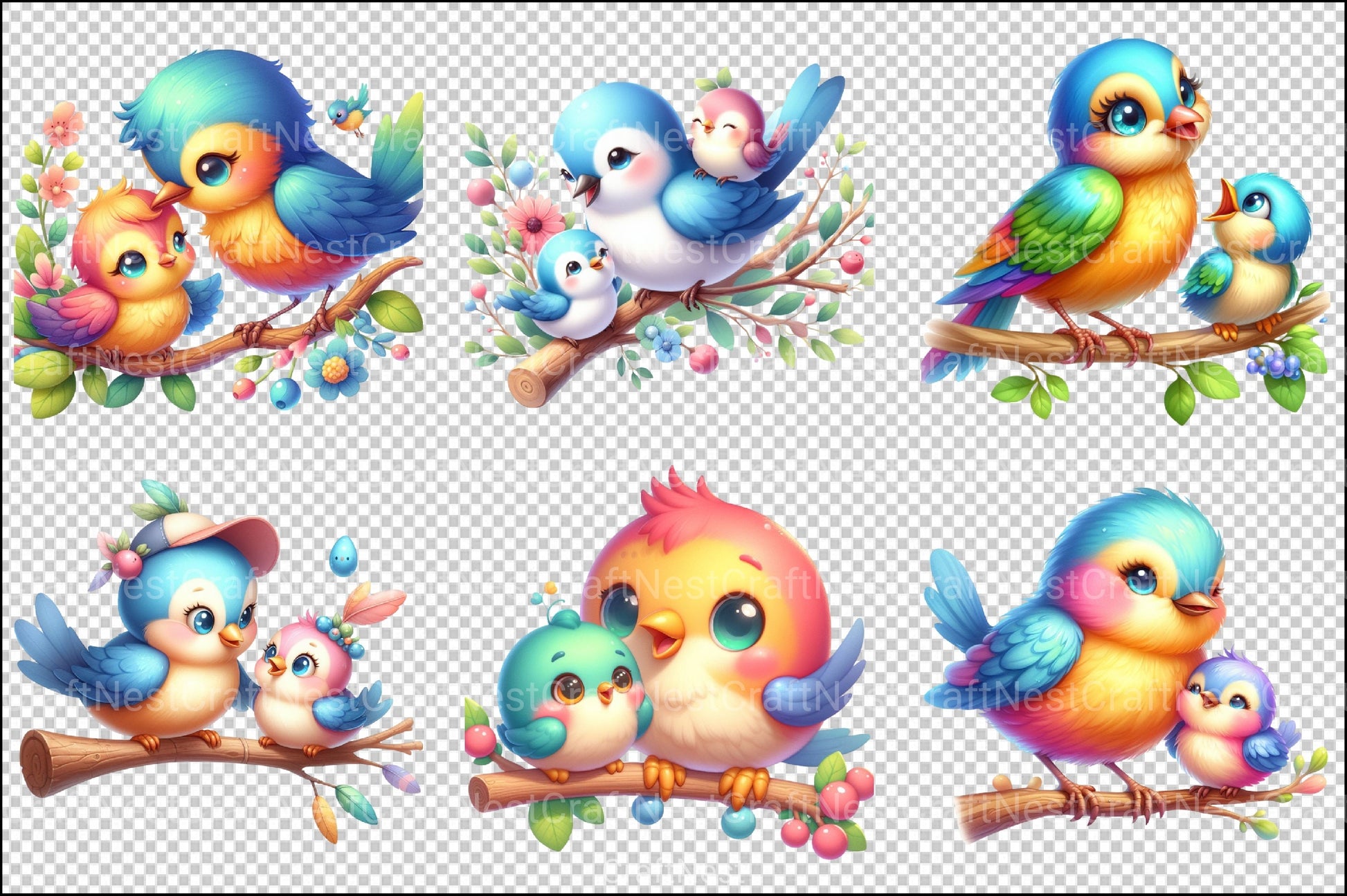 Funny Mom and Baby Bird Clipart Bundle - CraftNest - Digital Crafting and Art