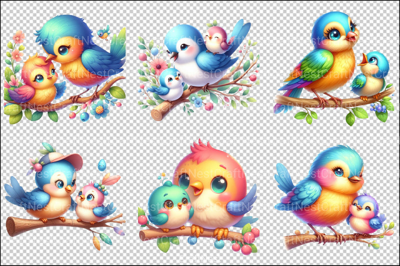 Funny Mom and Baby Bird Clipart Bundle - CraftNest - Digital Crafting and Art