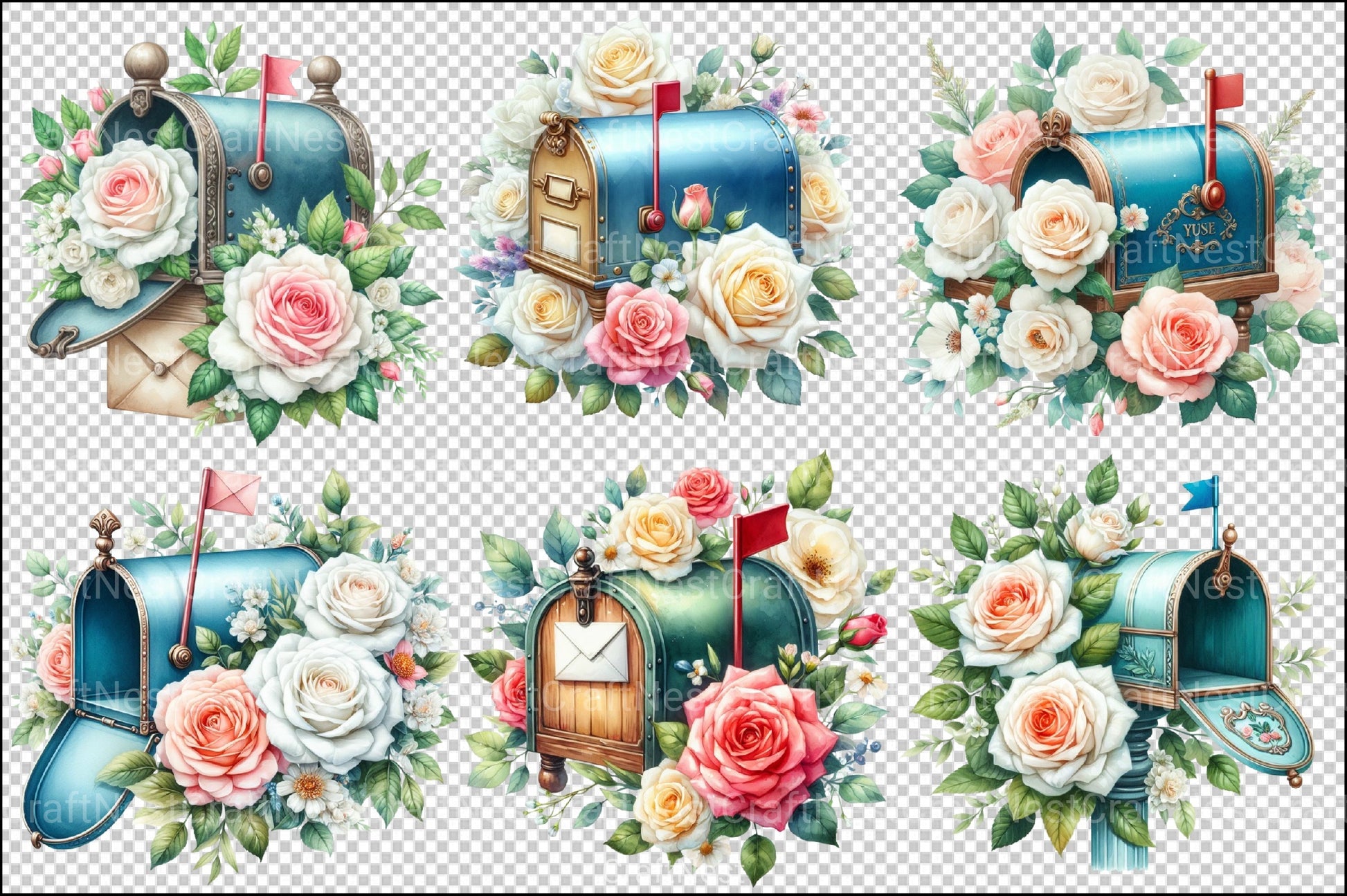 Mailbox with White Roses Clipart Bundle - CraftNest - Digital Crafting and Art