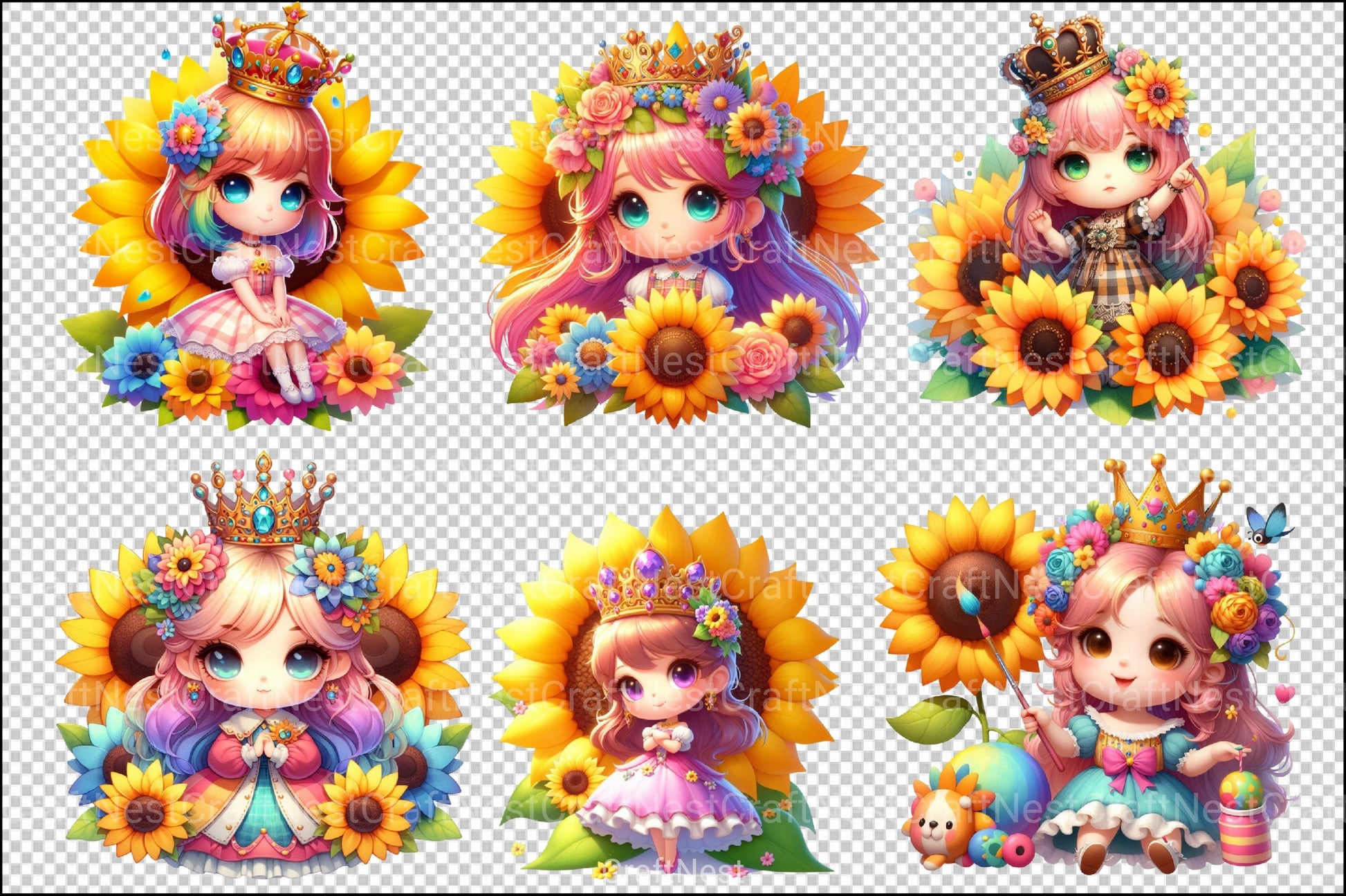 Sunflower Queen Girl Clipart Bundle - CraftNest - Digital Crafting and Art