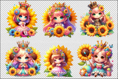 Sunflower Queen Girl Clipart Bundle - CraftNest - Digital Crafting and Art