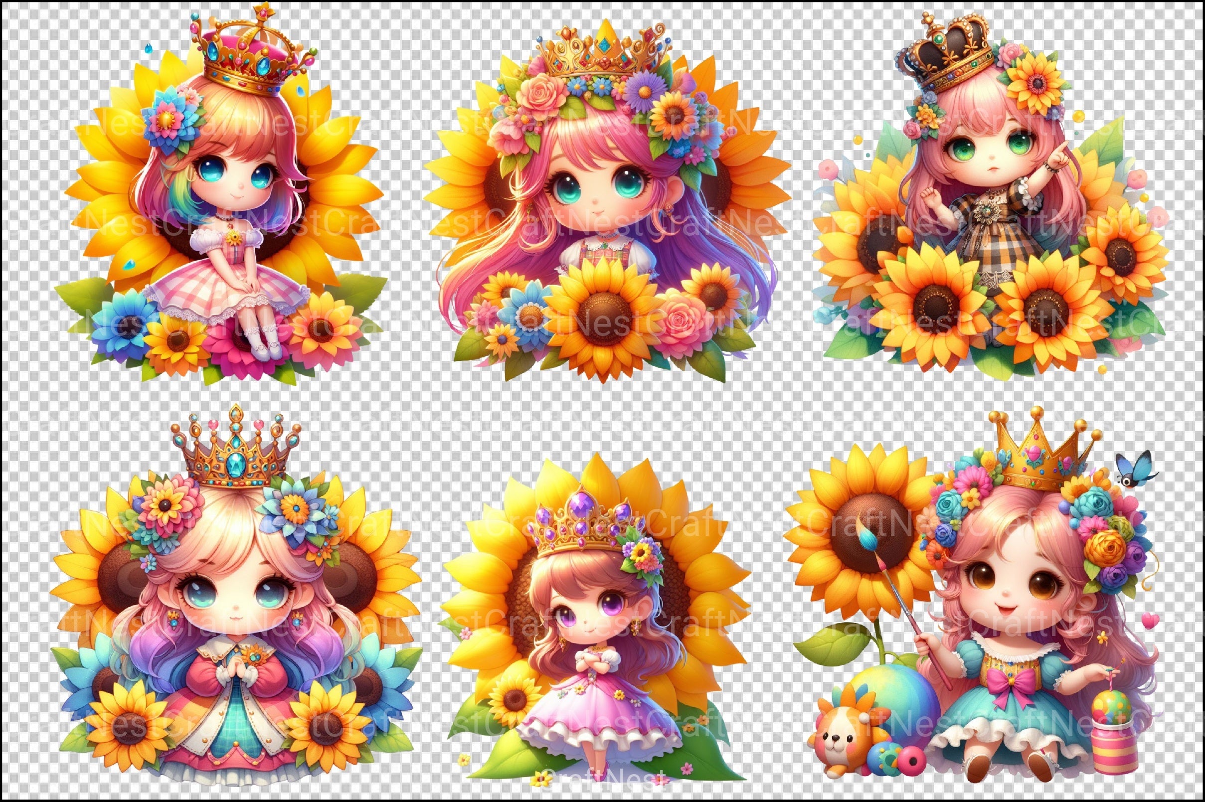 Sunflower Queen Girl Clipart Bundle - CraftNest - Digital Crafting and Art