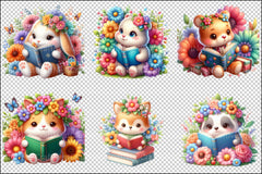 Animal Reading Book Clipart Bundle - CraftNest - Digital Crafting and Art