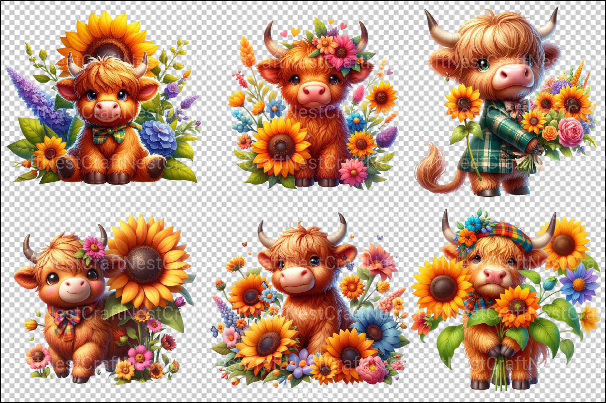 Highland Cow Sunflower Clipart Bundle - CraftNest - Digital Crafting and Art