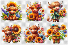 Highland Cow Sunflower Clipart Bundle - CraftNest - Digital Crafting and Art