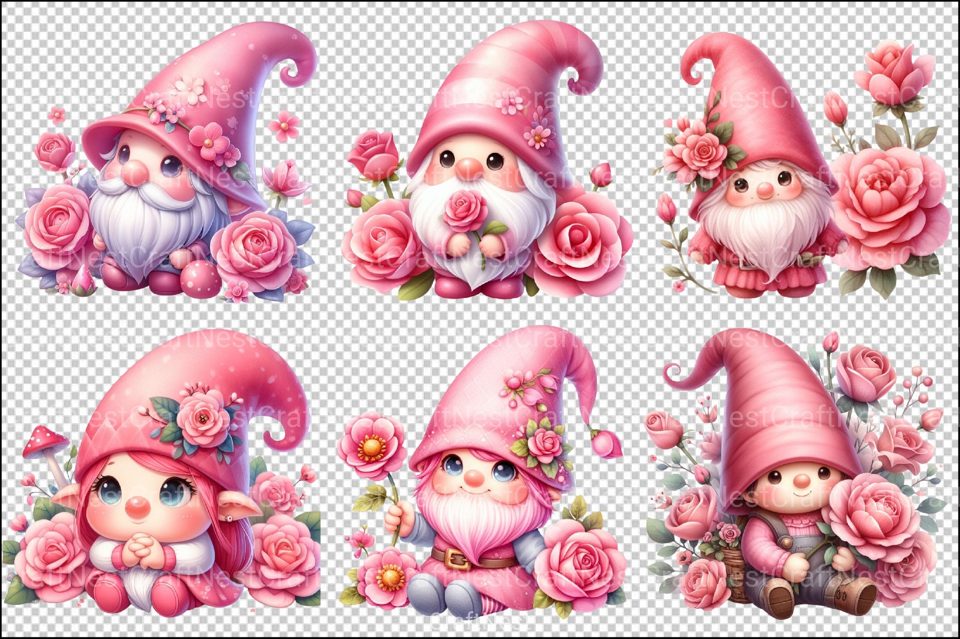Cute Gnome Rose Clipart Bundle 99 - CraftNest - Digital Crafting and Art