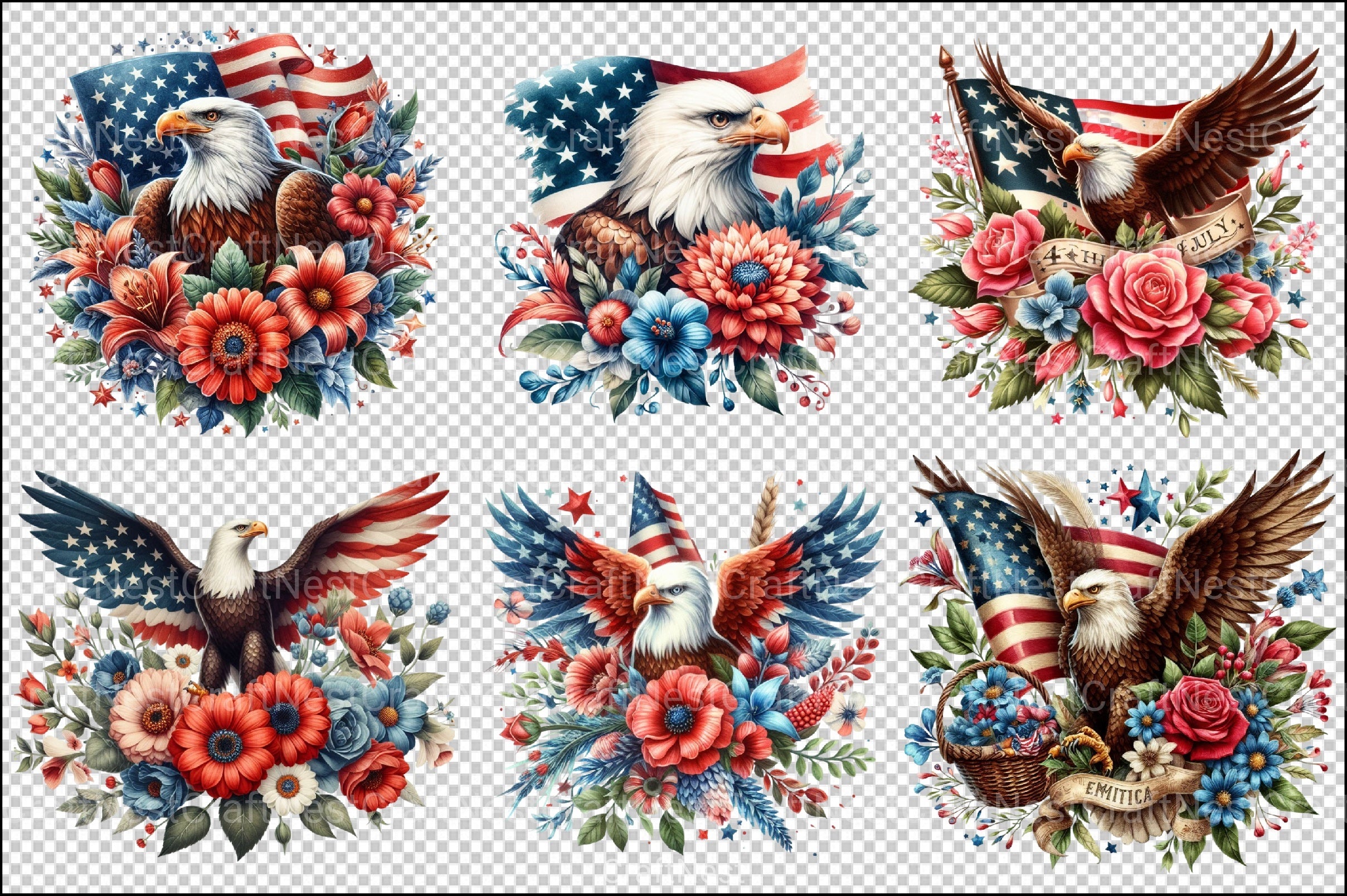 4th of July Patriotic Eagle Clipart Bundle - CraftNest - Digital Crafting and Art