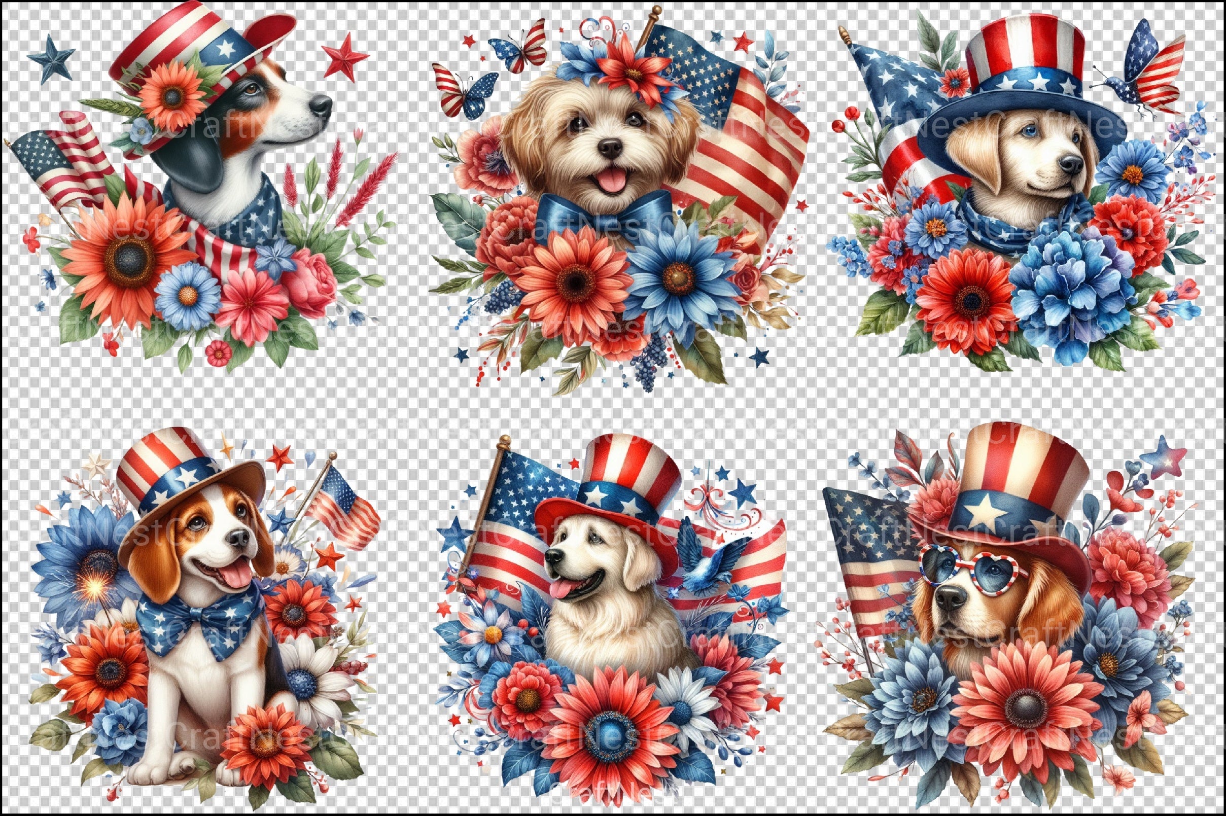 4th of July Patriotic Dog Clipart Bundle - CraftNest - Digital Crafting and Art