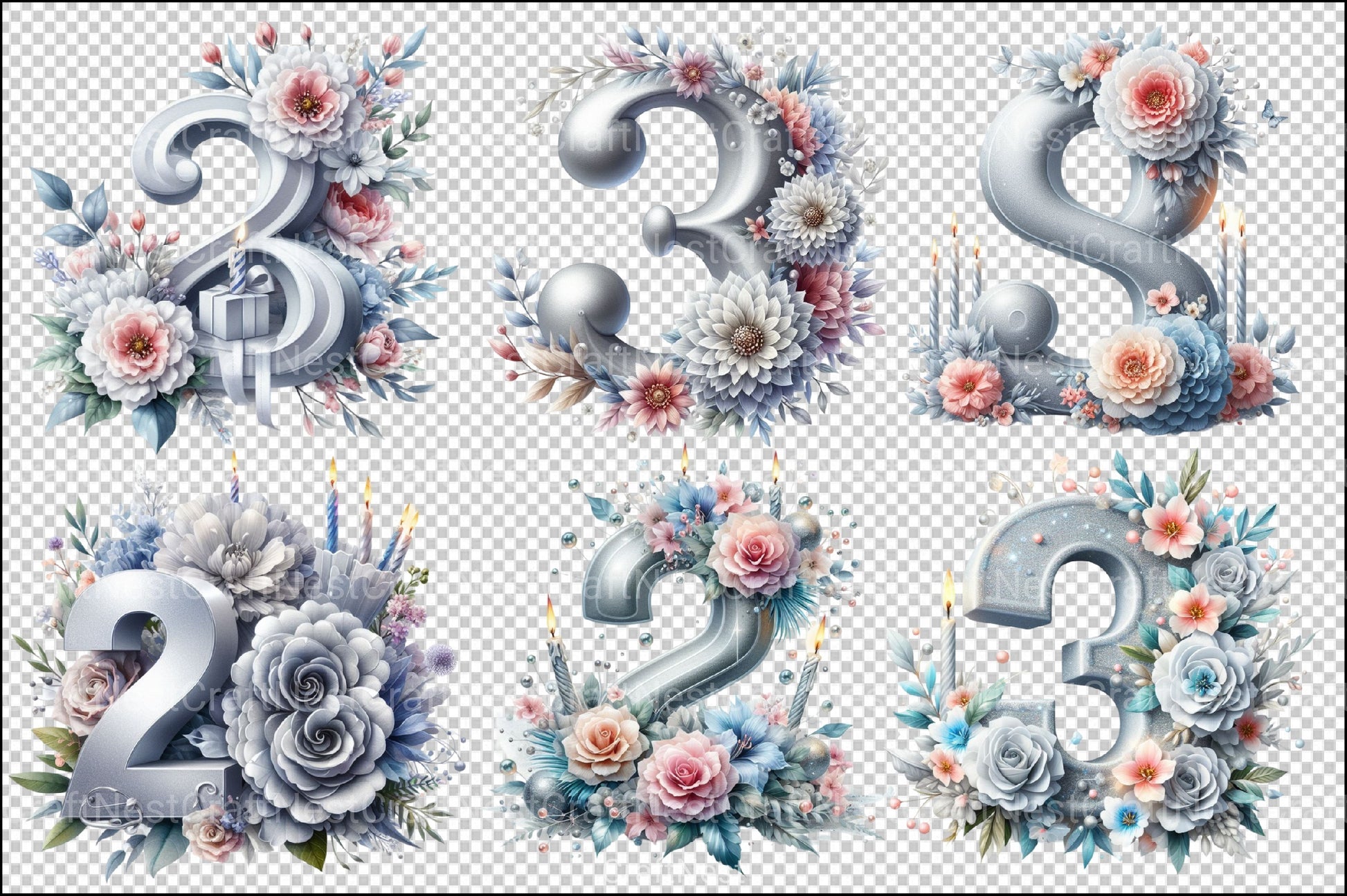 Silver Birthday Numbers Clipart Bundle - CraftNest - Digital Crafting and Art