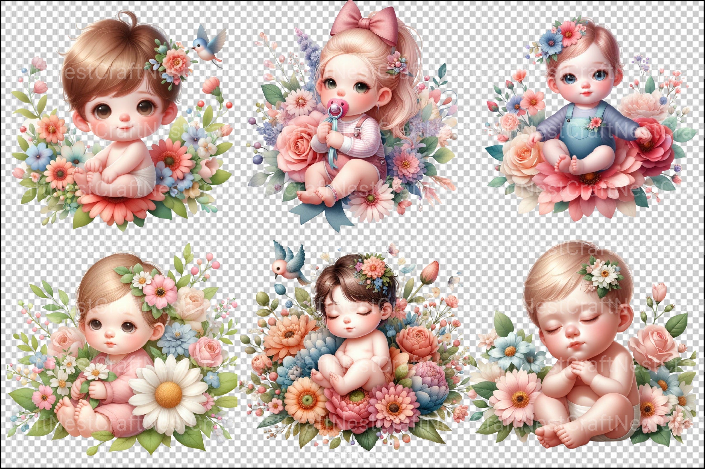 Cute Baby in Flowers Clipart Bundle - CraftNest - Digital Crafting and Art