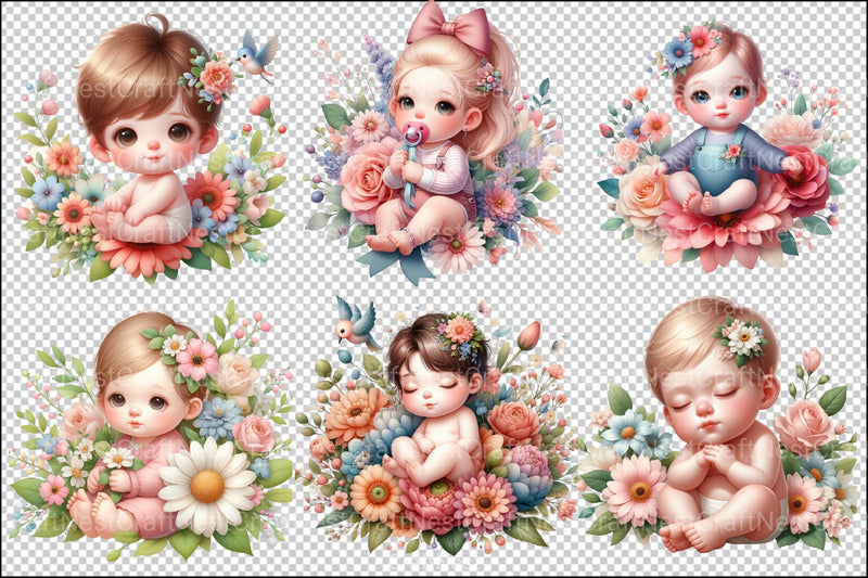 Cute Baby in Flowers Clipart Bundle - CraftNest - Digital Crafting and Art