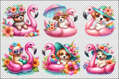 Summer Baby Dogs on Flamingo Floats Clipart Bundle - CraftNest - Digital Crafting and Art