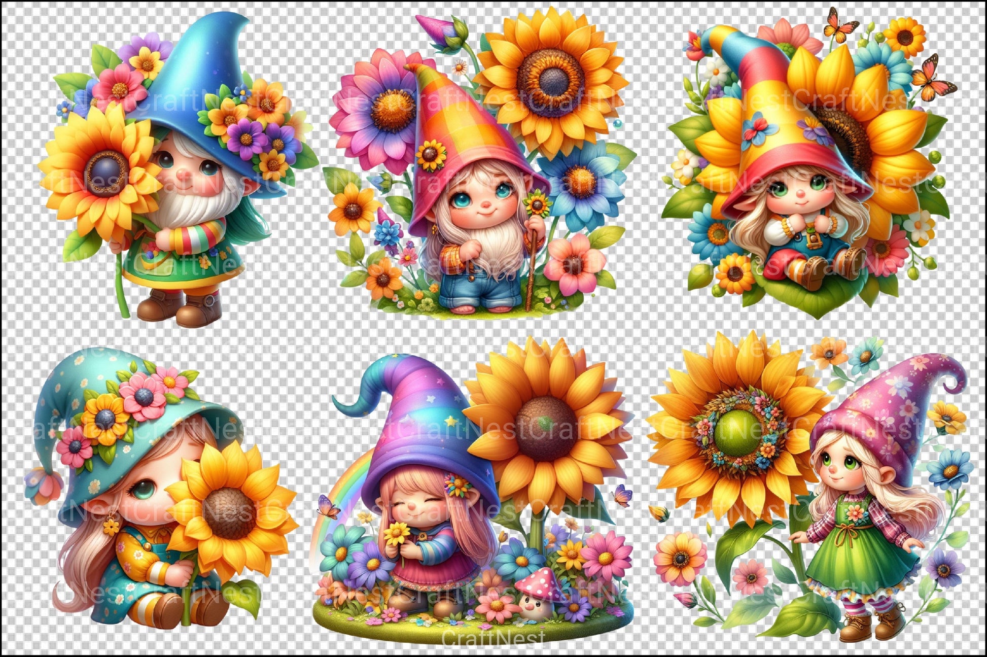 Sunflower Gnome Girl Clipart Bundle 99 - CraftNest - Digital Crafting and Art