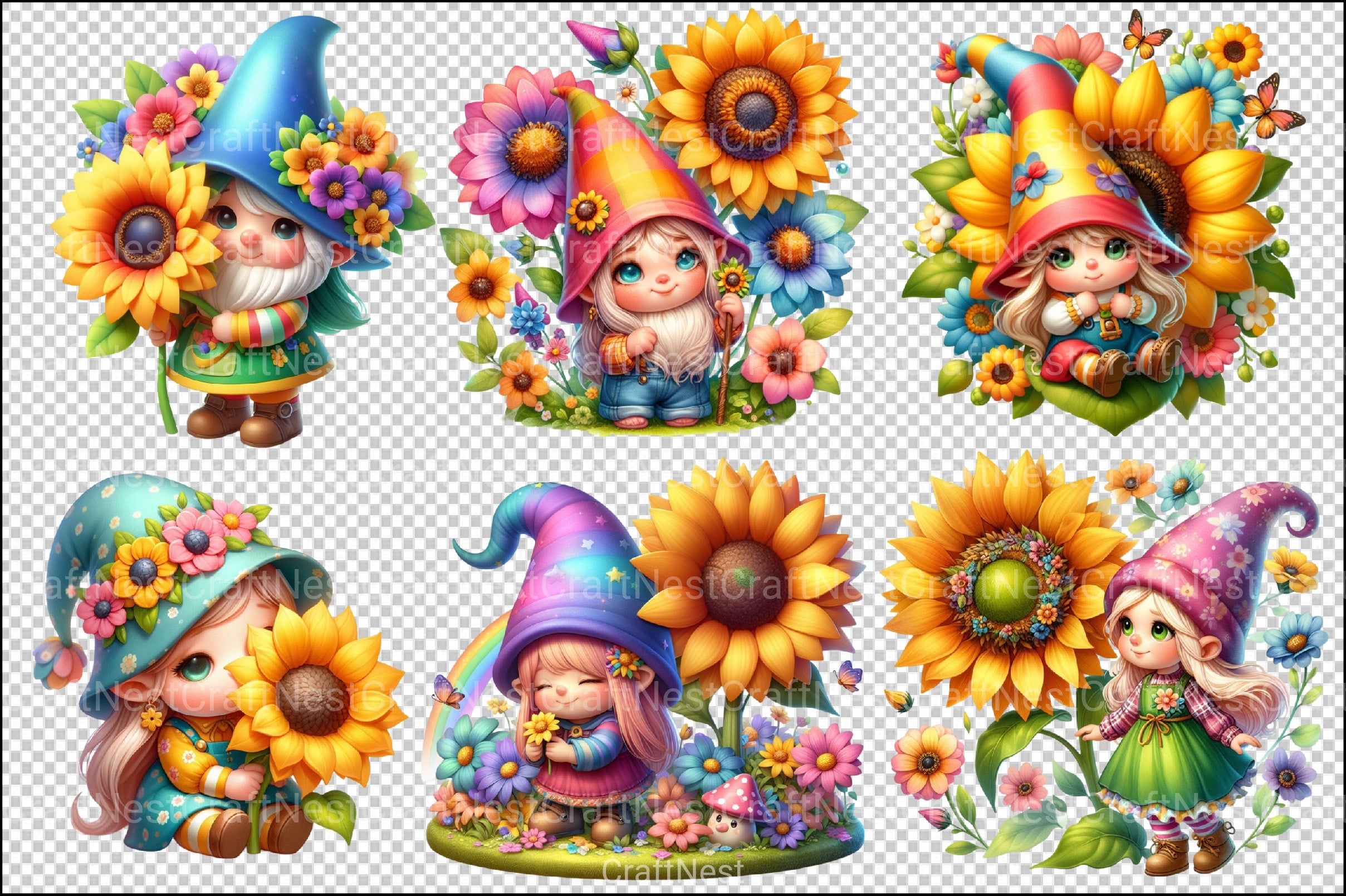 Sunflower Gnome Girl Clipart Bundle 99 - CraftNest - Digital Crafting and Art