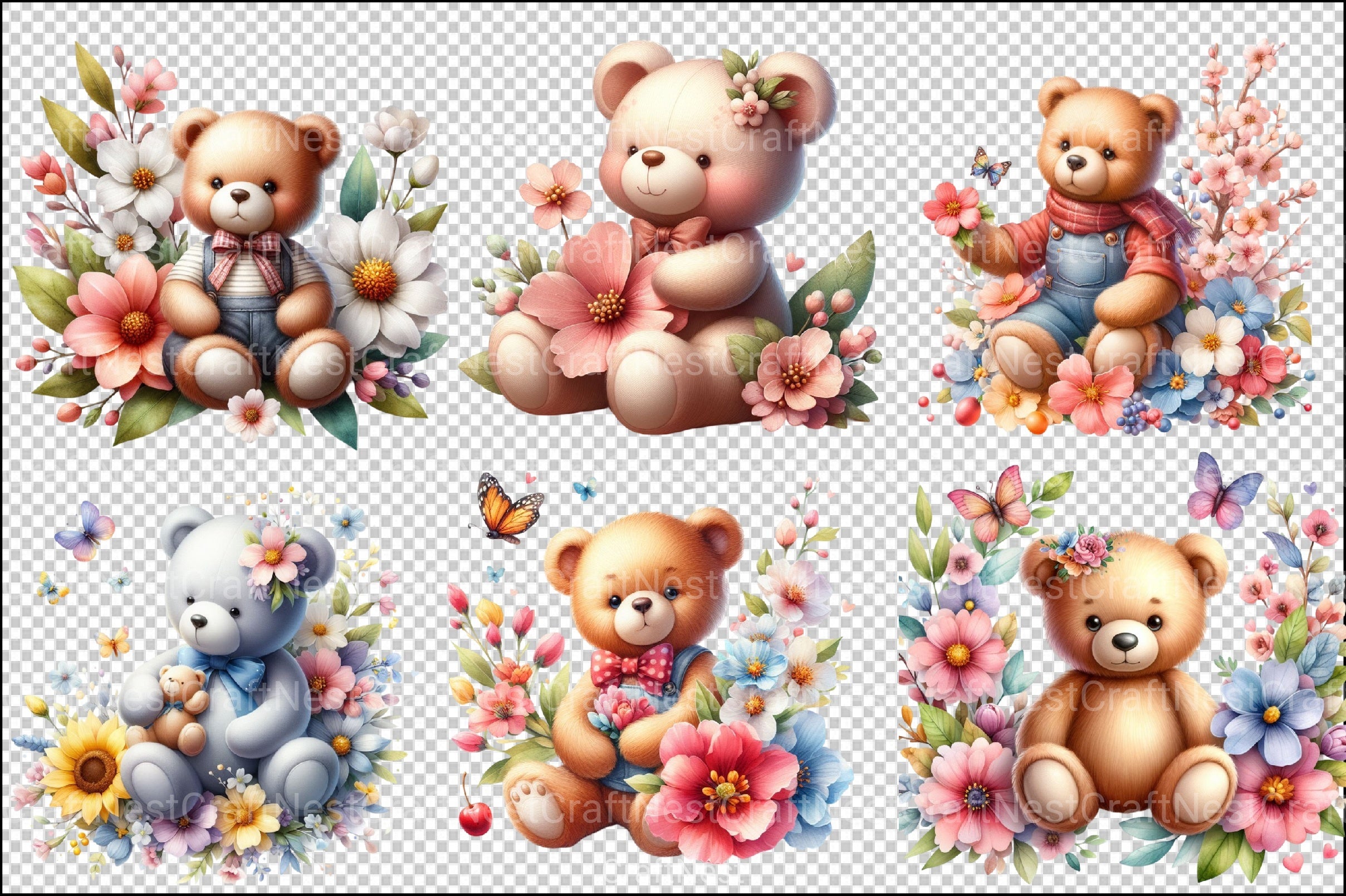 Teddy Bears Spring Clipart Bundle 157 - CraftNest - Digital Crafting and Art