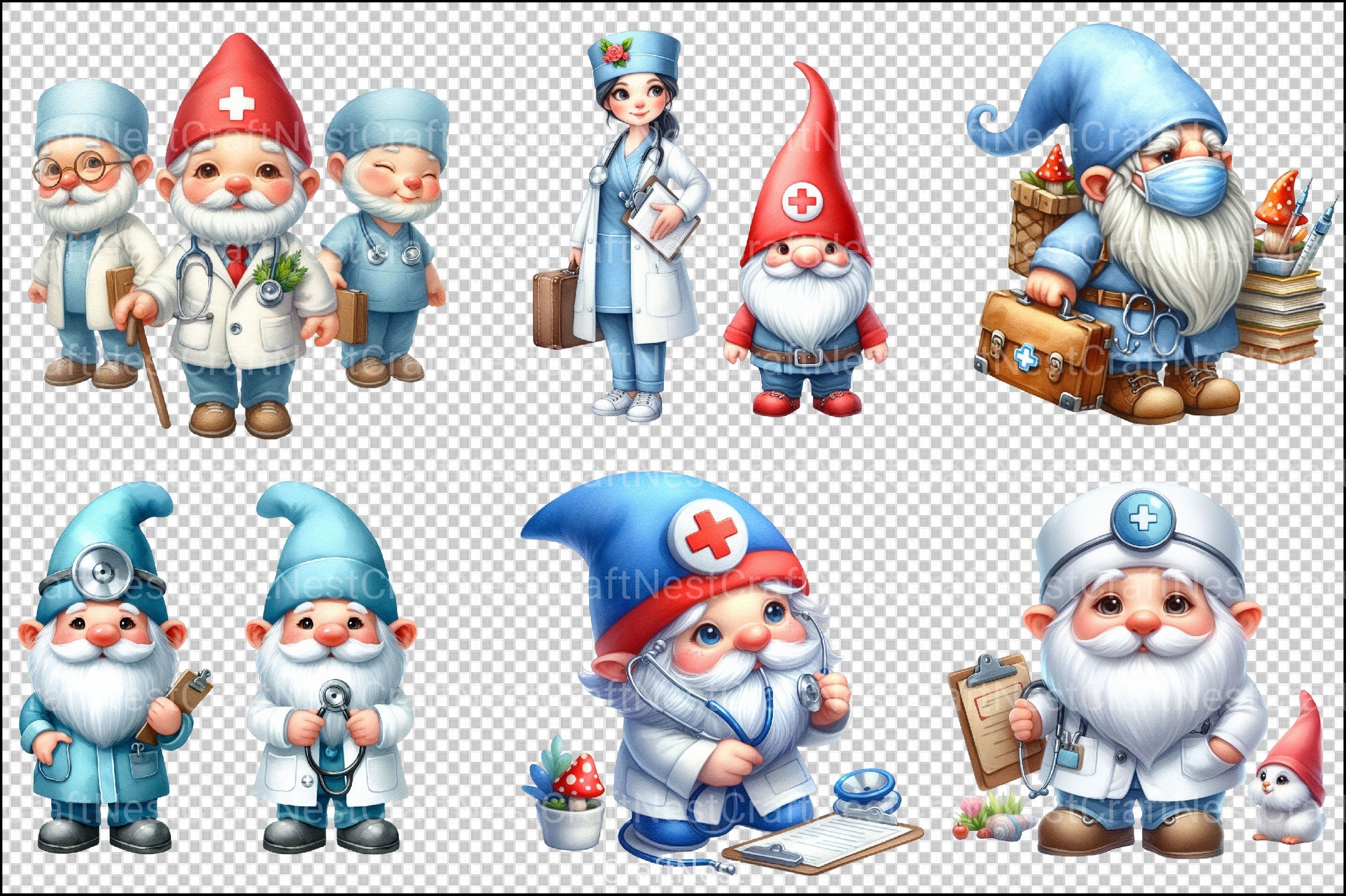 Nurse and Doctor Gnome Clipart Bundle - CraftNest - Digital Crafting and Art