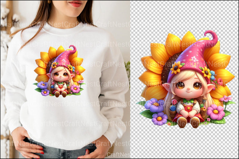 Sunflower Gnome Girl Clipart Bundle 99 - CraftNest - Digital Crafting and Art