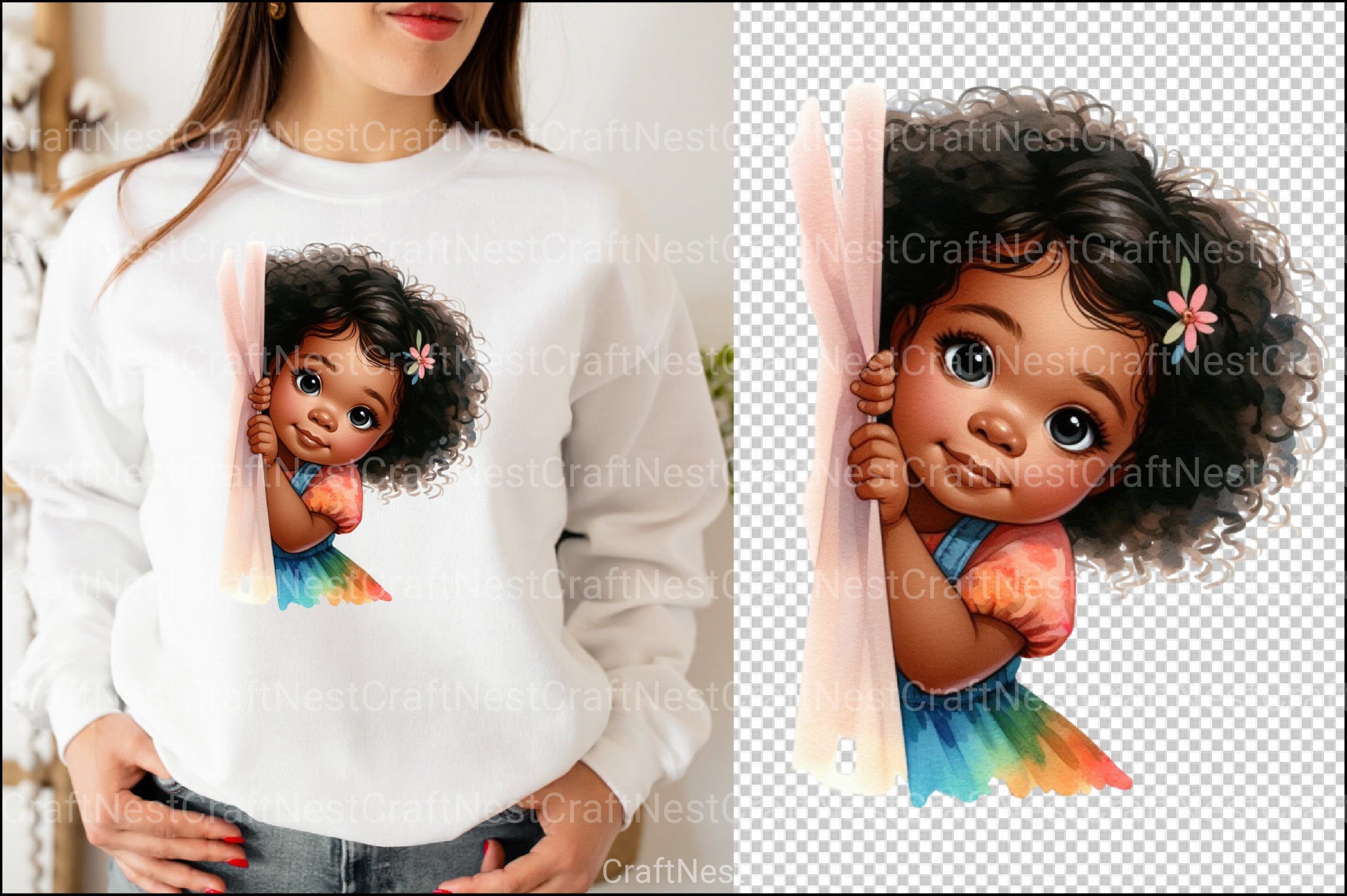 Peeking African American Little Girl Clipart Bundle 8 - CraftNest - Digital Crafting and Art