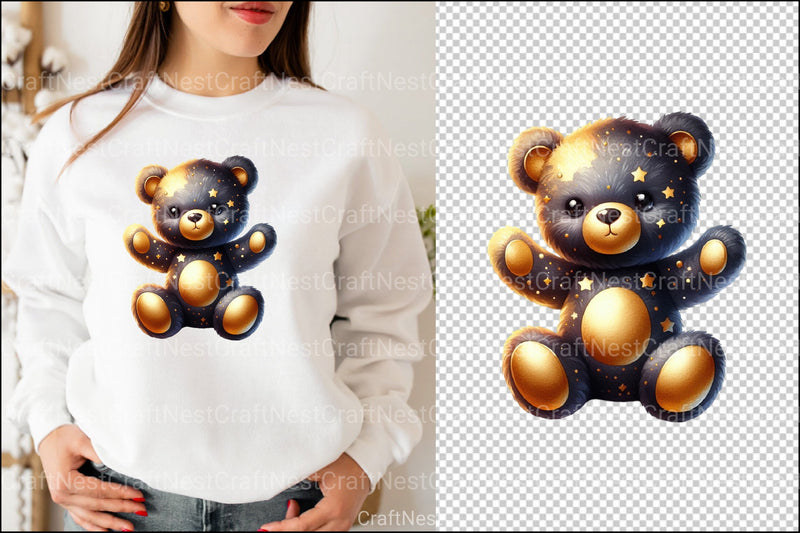 Cute Black and Gold Teddy Bear Clipart Bundle - CraftNest - Digital Crafting and Art