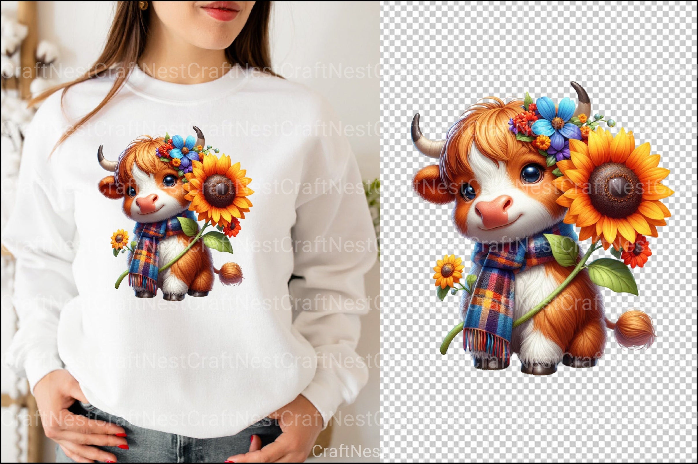 Highland Cow Sunflower Clipart Bundle - CraftNest - Digital Crafting and Art