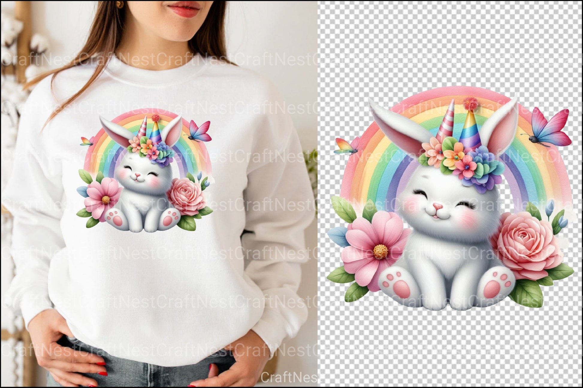 Rainbow Bunny Birthday Clipart Bundle - CraftNest - Digital Crafting and Art