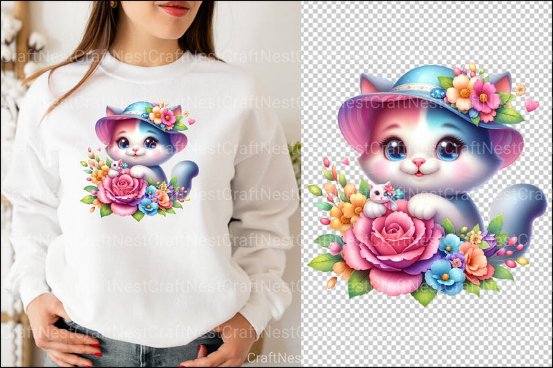 Mother's Day Floral Cats Clipart Bundle - CraftNest - Digital Crafting and Art