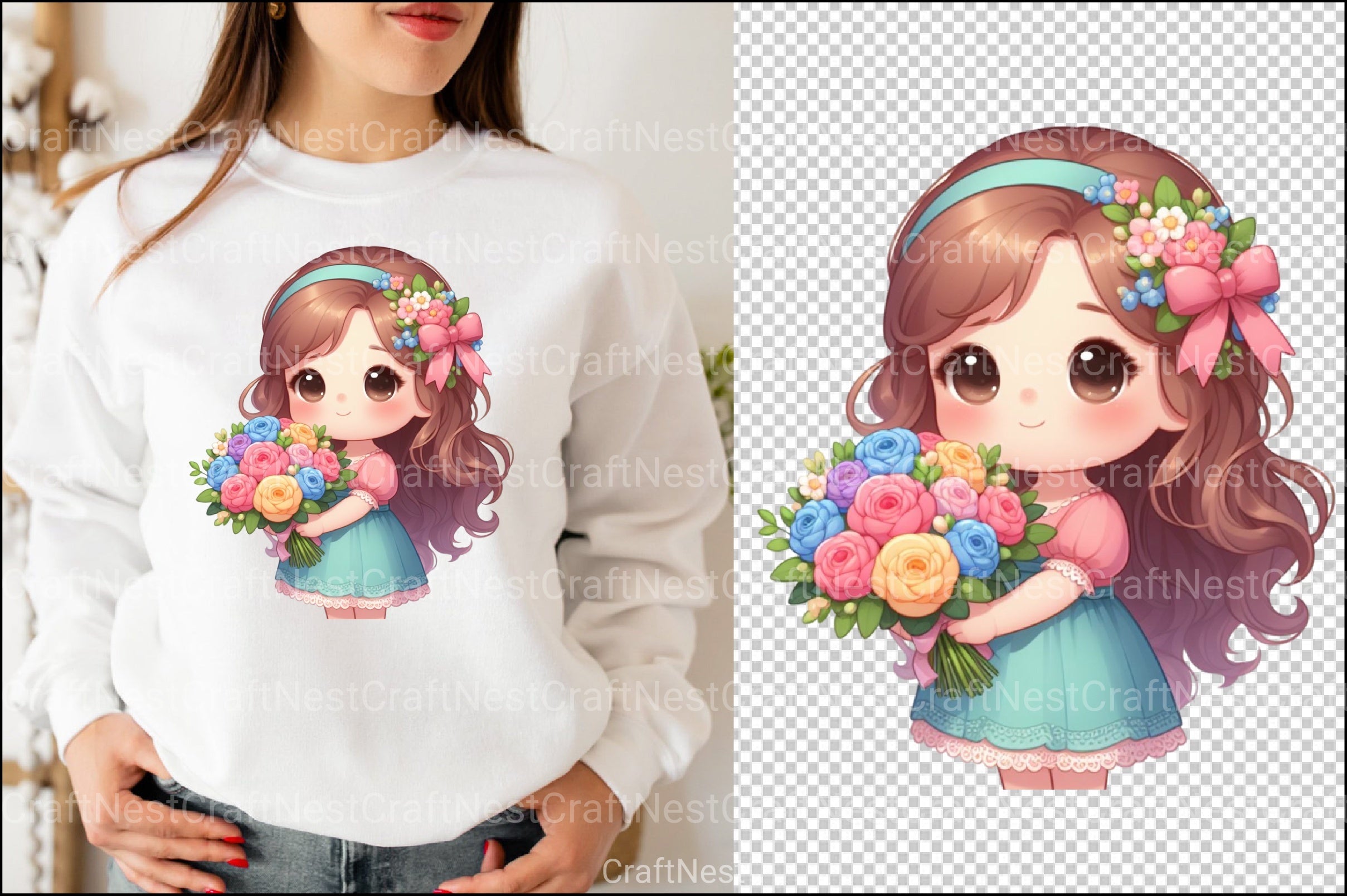 Little Girl with Bouquet Clipart Bundle 99 - CraftNest - Digital Crafting and Art