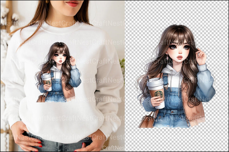 Pop Girl Coffee Clipart Bundle - CraftNest - Digital Crafting and Art