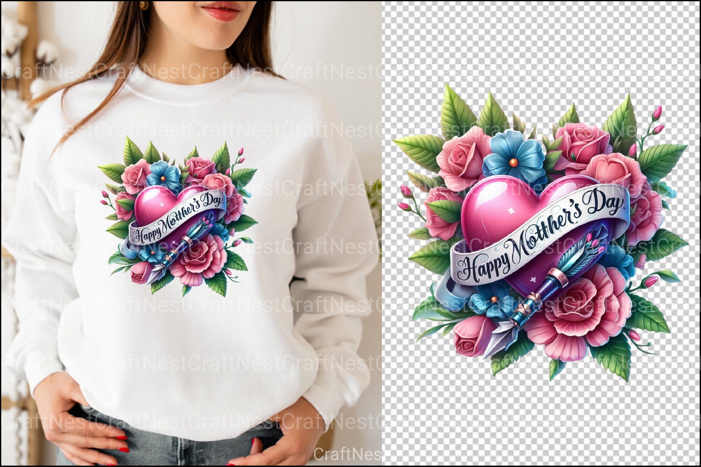 Mother's Day Neotraditional Heart Tattoo Clipart Bundle - CraftNest - Digital Crafting and Art