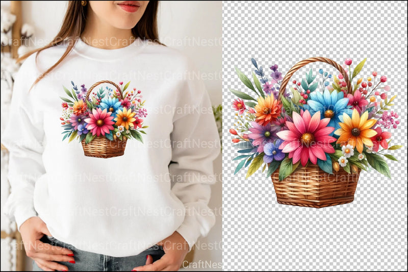 Mother's Day Flower Basket Clipart Bundle - CraftNest - Digital Crafting and Art