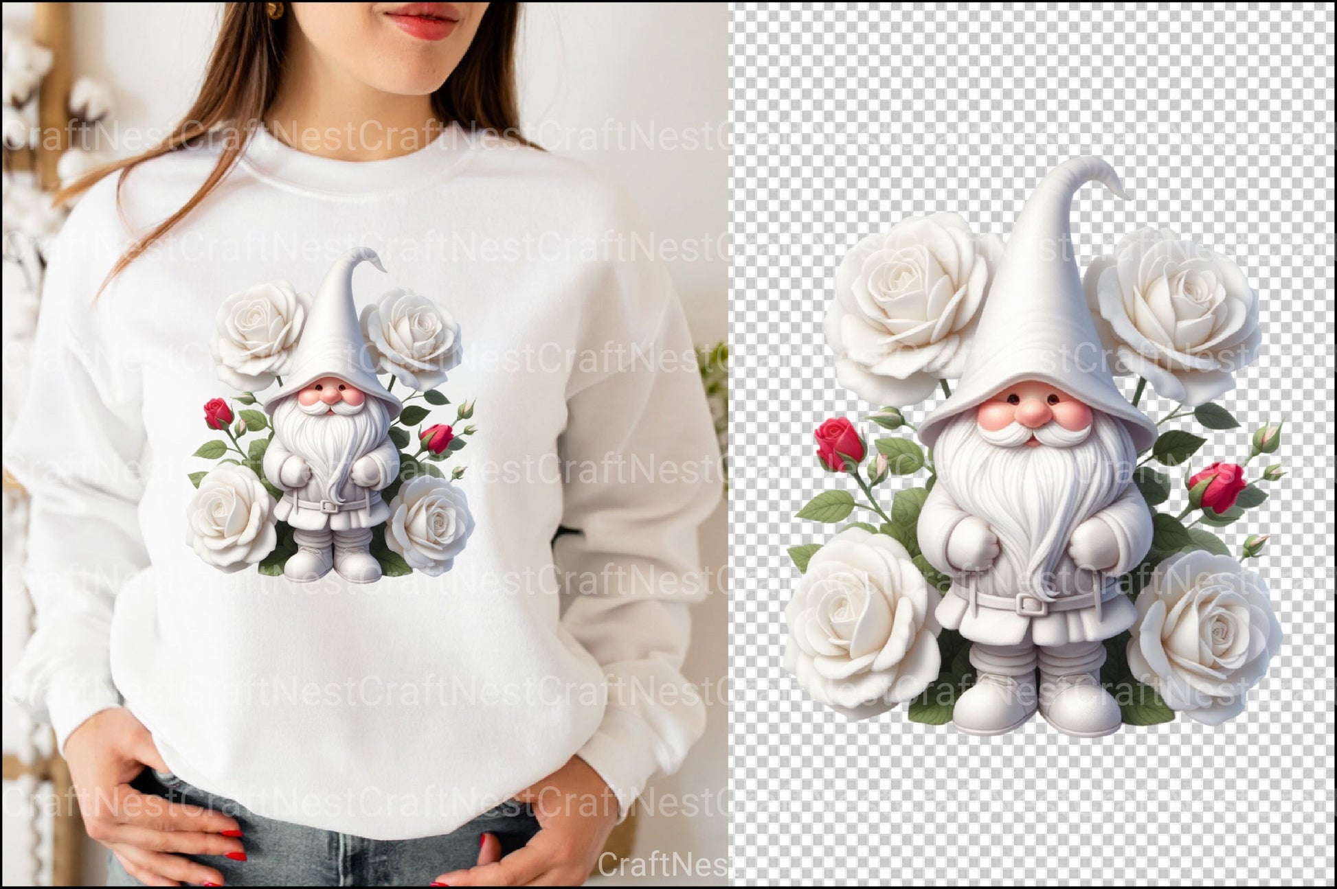 White Rose Gnome Clipart Bundle - CraftNest - Digital Crafting and Art