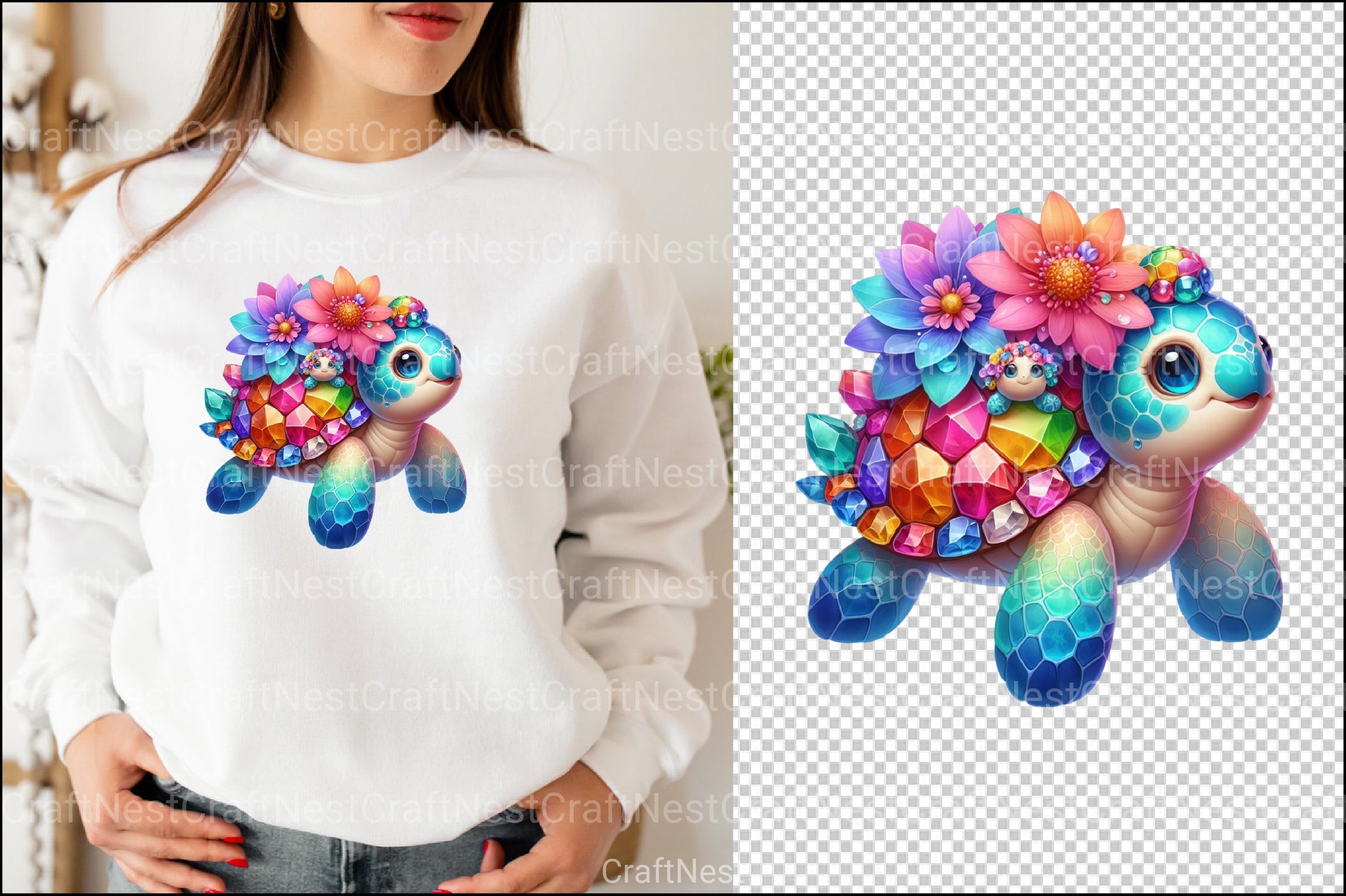 Gem Sea Turtle Mom and Baby Clipart Bundle 1 - CraftNest - Digital Crafting and Art