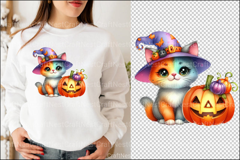 Halloween Black Cat & Pumpkin Clipart Bundle 99 - CraftNest - Digital Crafting and Art