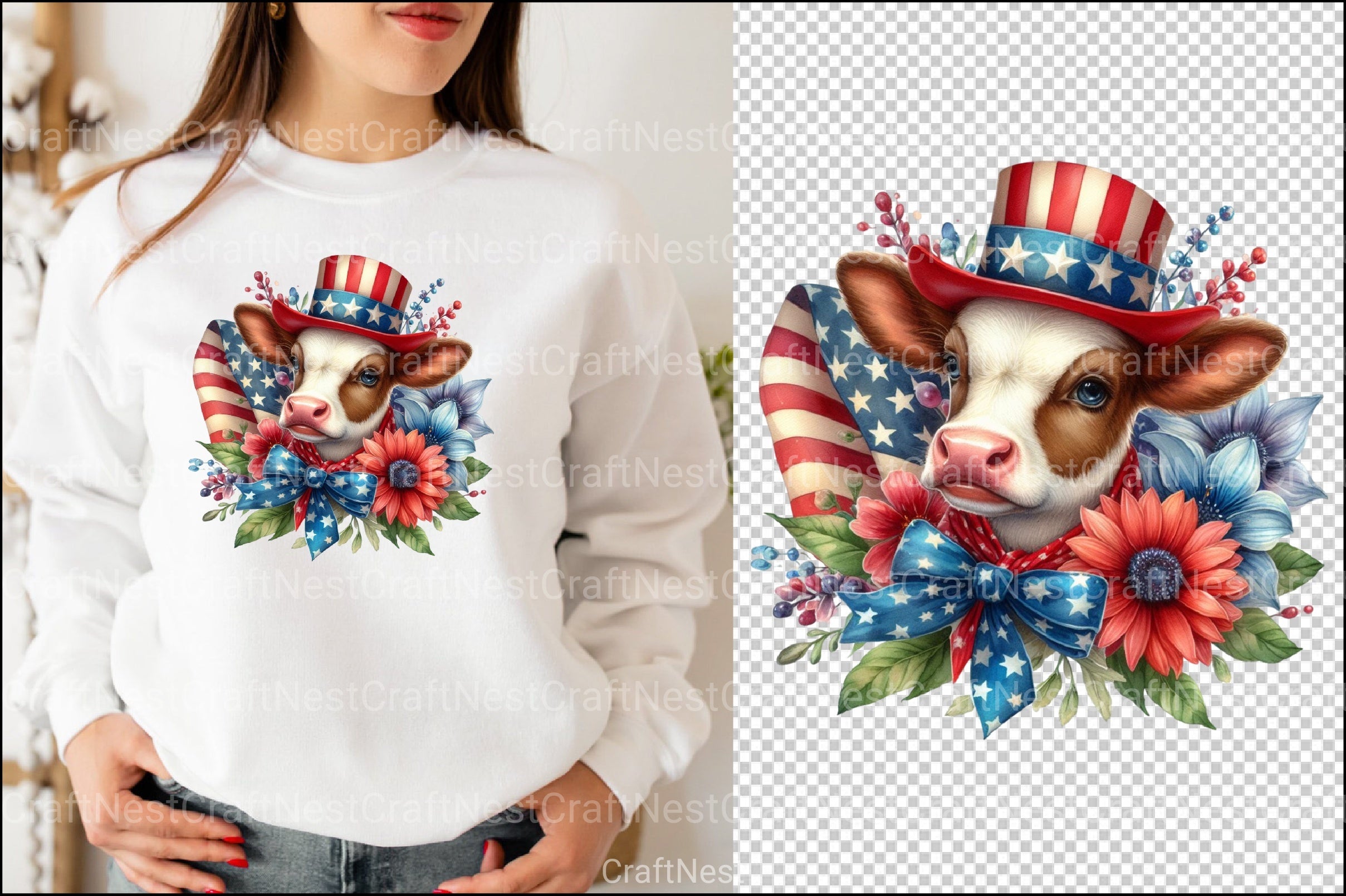 4th of July Patriotic Cow Clipart Bundle - CraftNest - Digital Crafting and Art