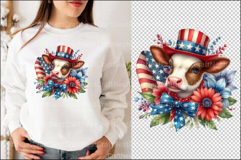 4th of July Patriotic Cow Clipart Bundle - CraftNest - Digital Crafting and Art