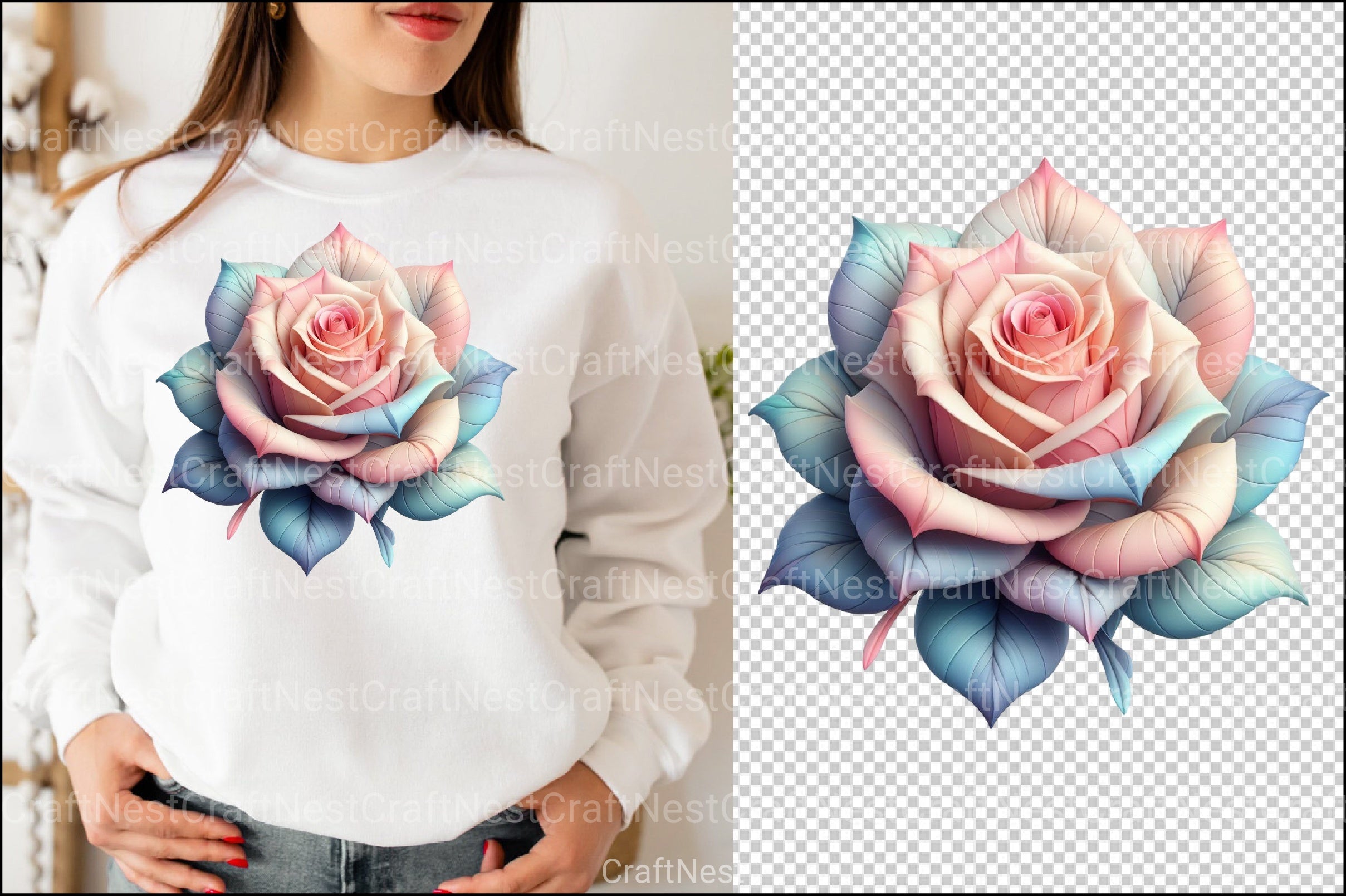 Pastel Roses Pink Blue Peach Floral Clipart Bundle - CraftNest - Digital Crafting and Art