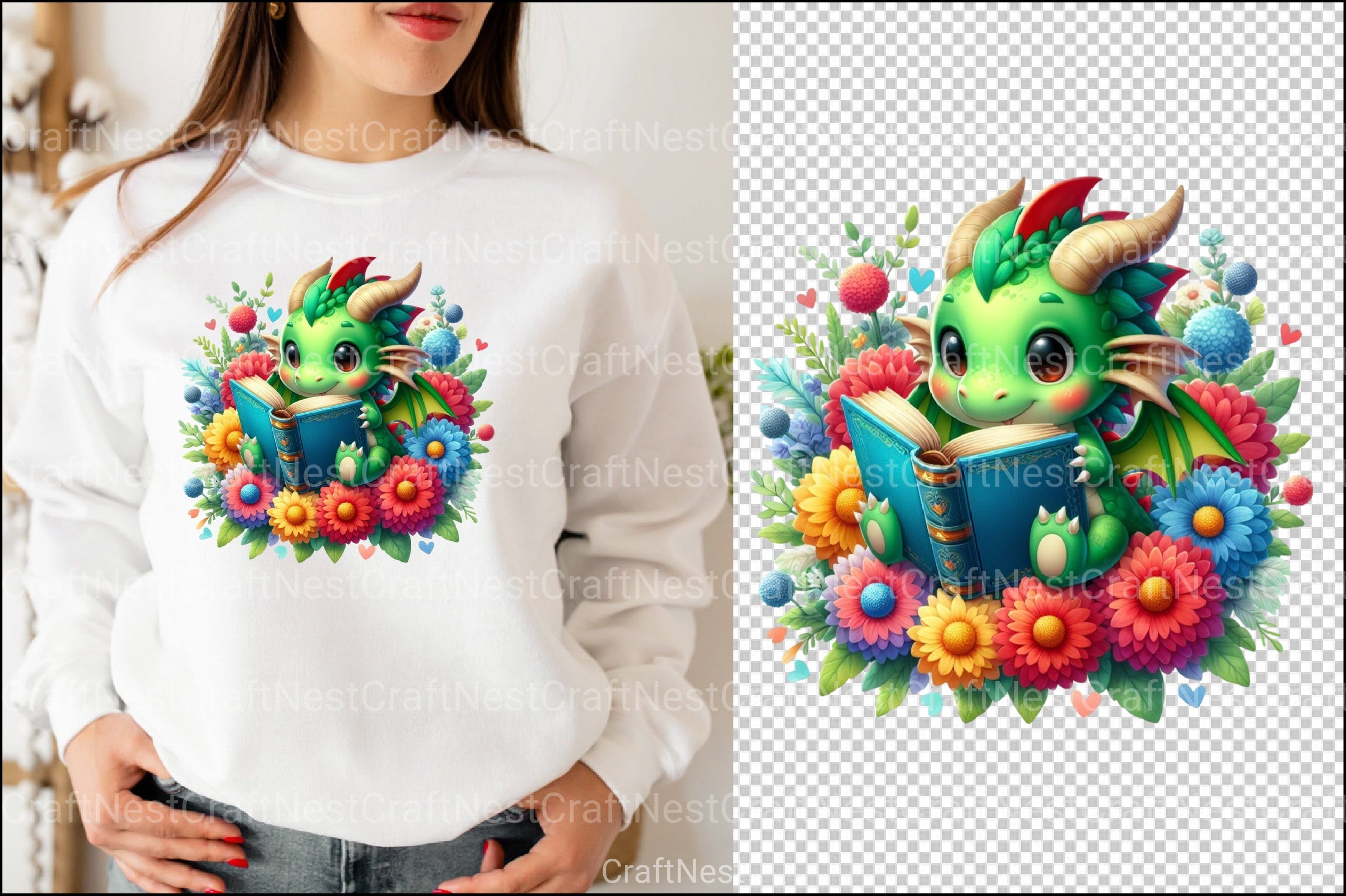 Cute Dragon Reading Clipart Bundle - CraftNest - Digital Crafting and Art