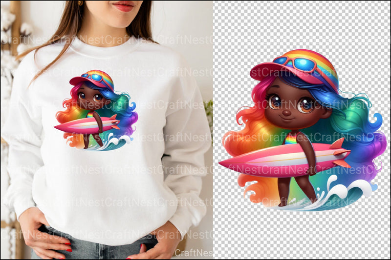 Black Girl Surfing Clipart Bundle - CraftNest - Digital Crafting and Art