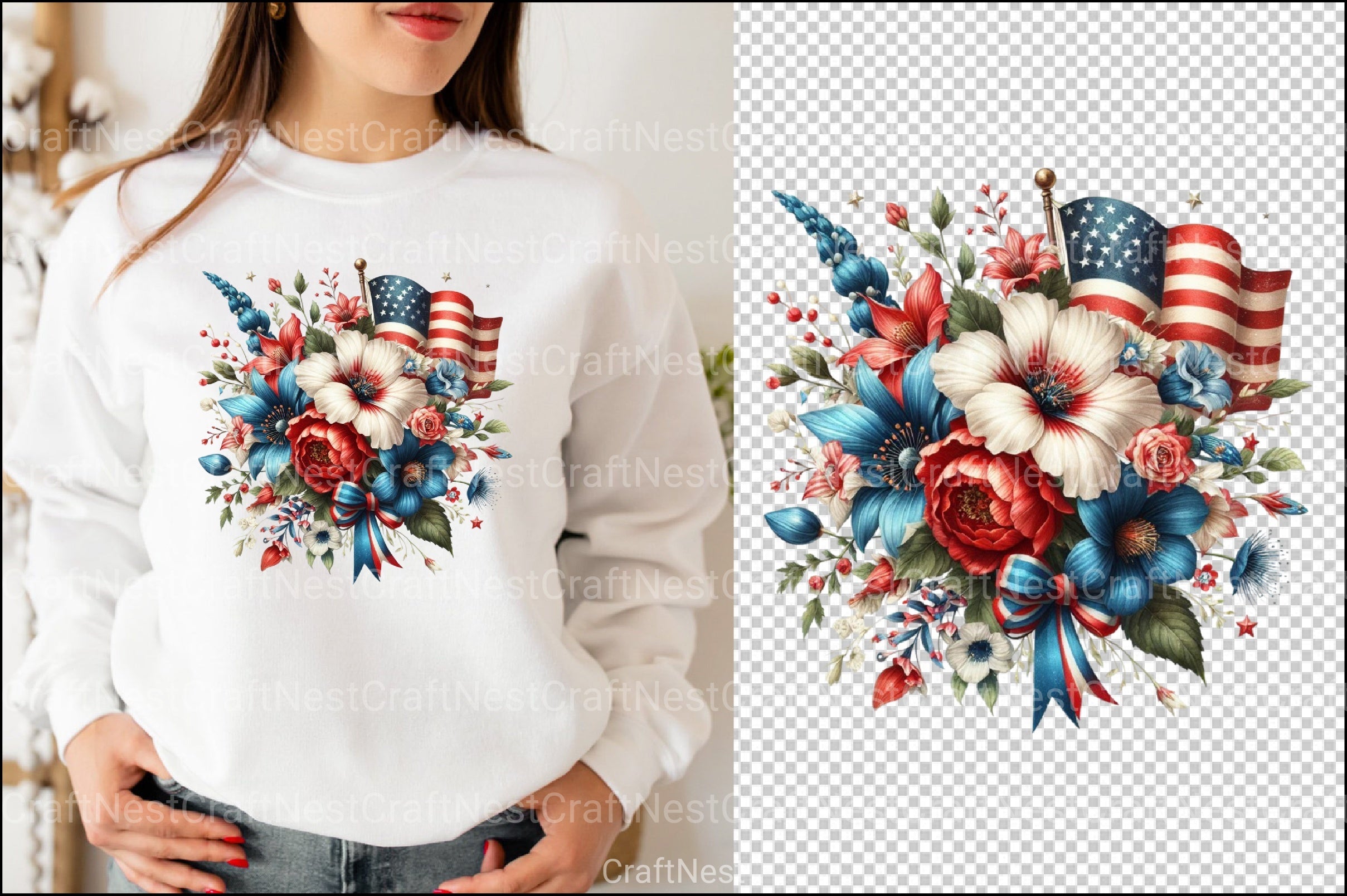 4th of July Flower Bouquet Clipart Bundle - CraftNest - Digital Crafting and Art