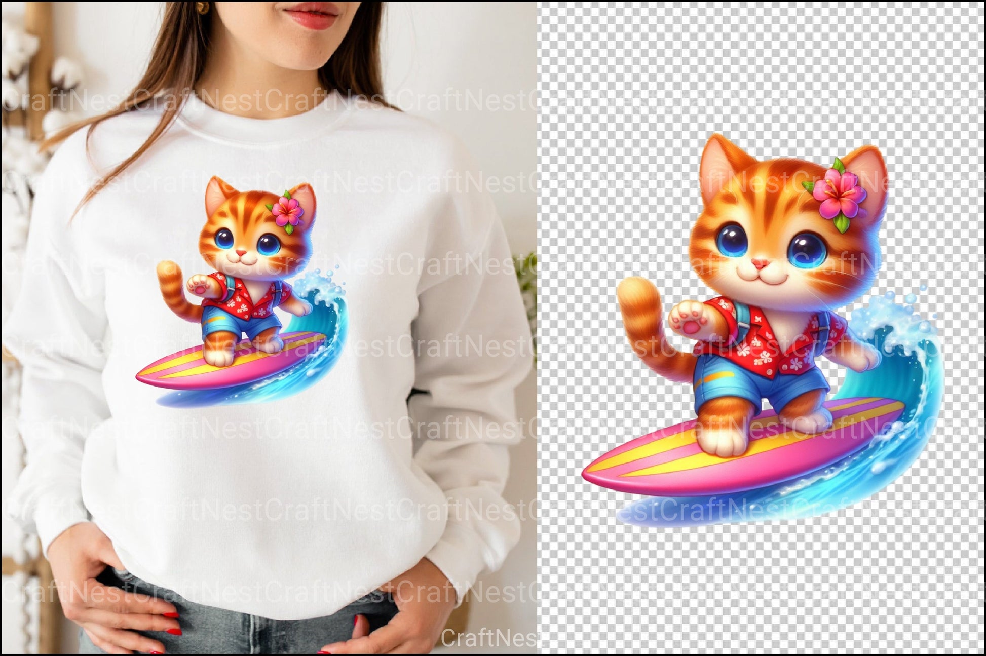 Cute Surfing Cats Clipart Bundle - CraftNest - Digital Crafting and Art