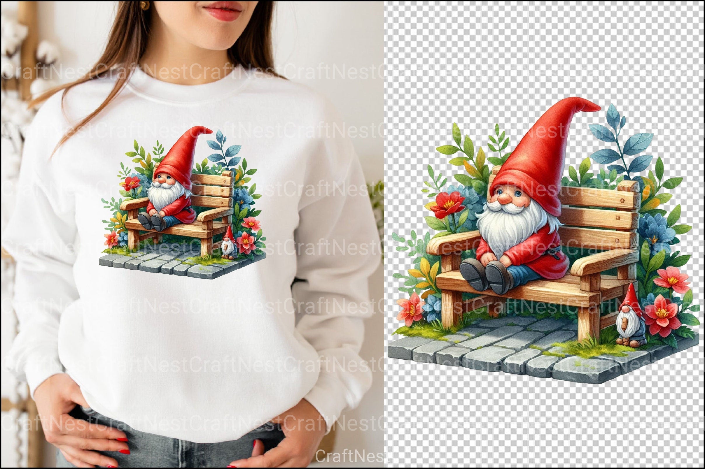 Garden Bench Gnome Clipart Bundle - CraftNest - Digital Crafting and Art