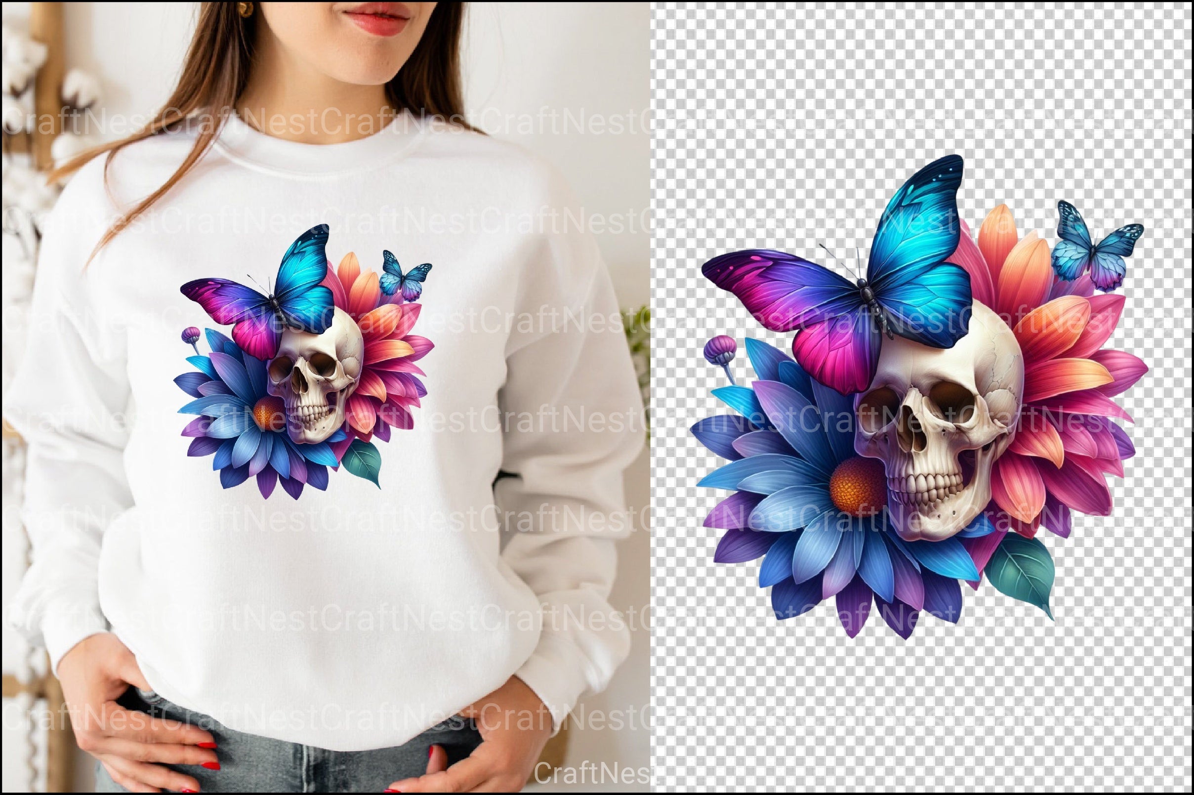 Butterfly Flower Skull Clipart Bundle - CraftNest - Digital Crafting and Art