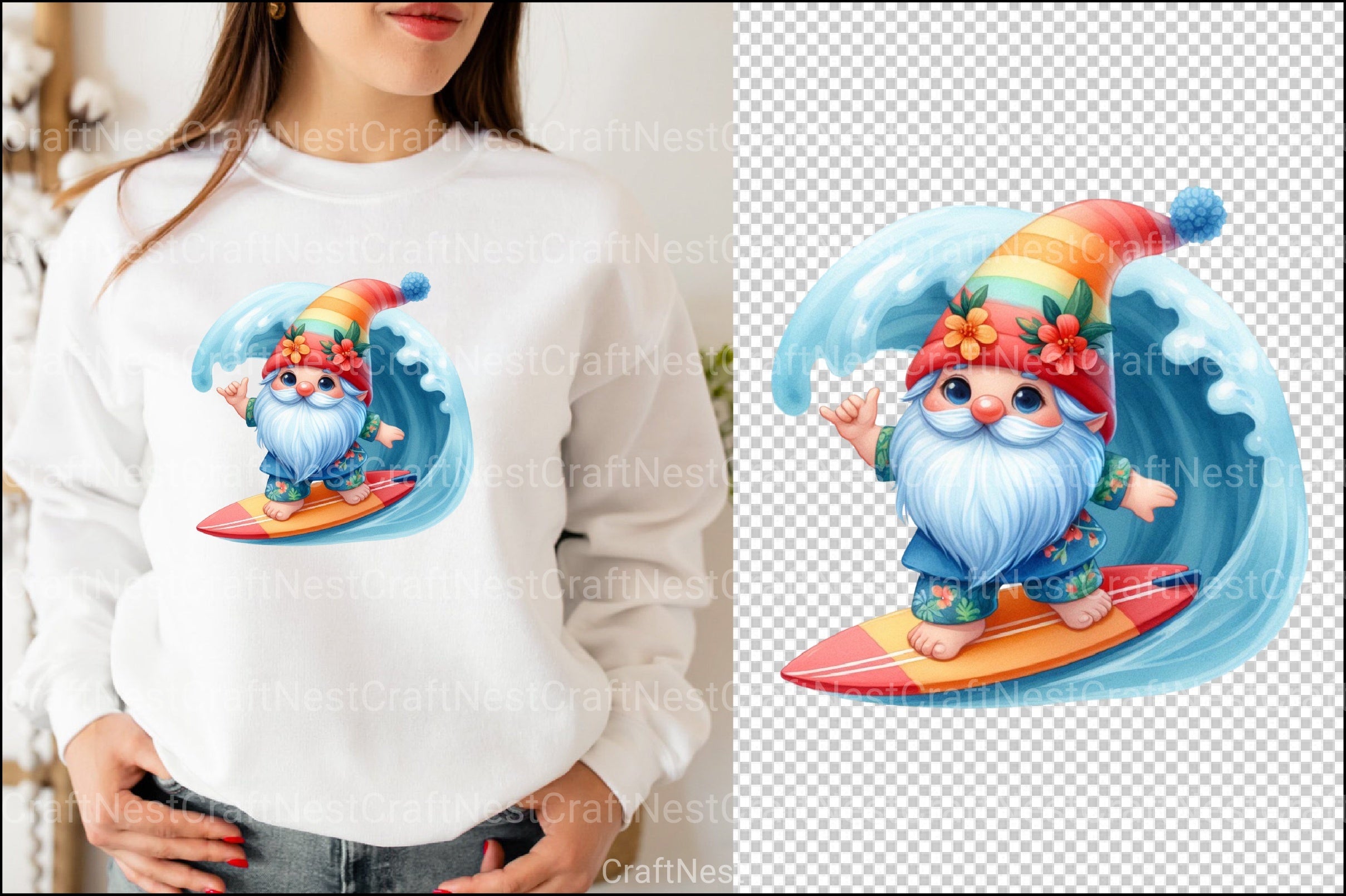 Cute Gnome Surfing Clipart Bundle - CraftNest - Digital Crafting and Art