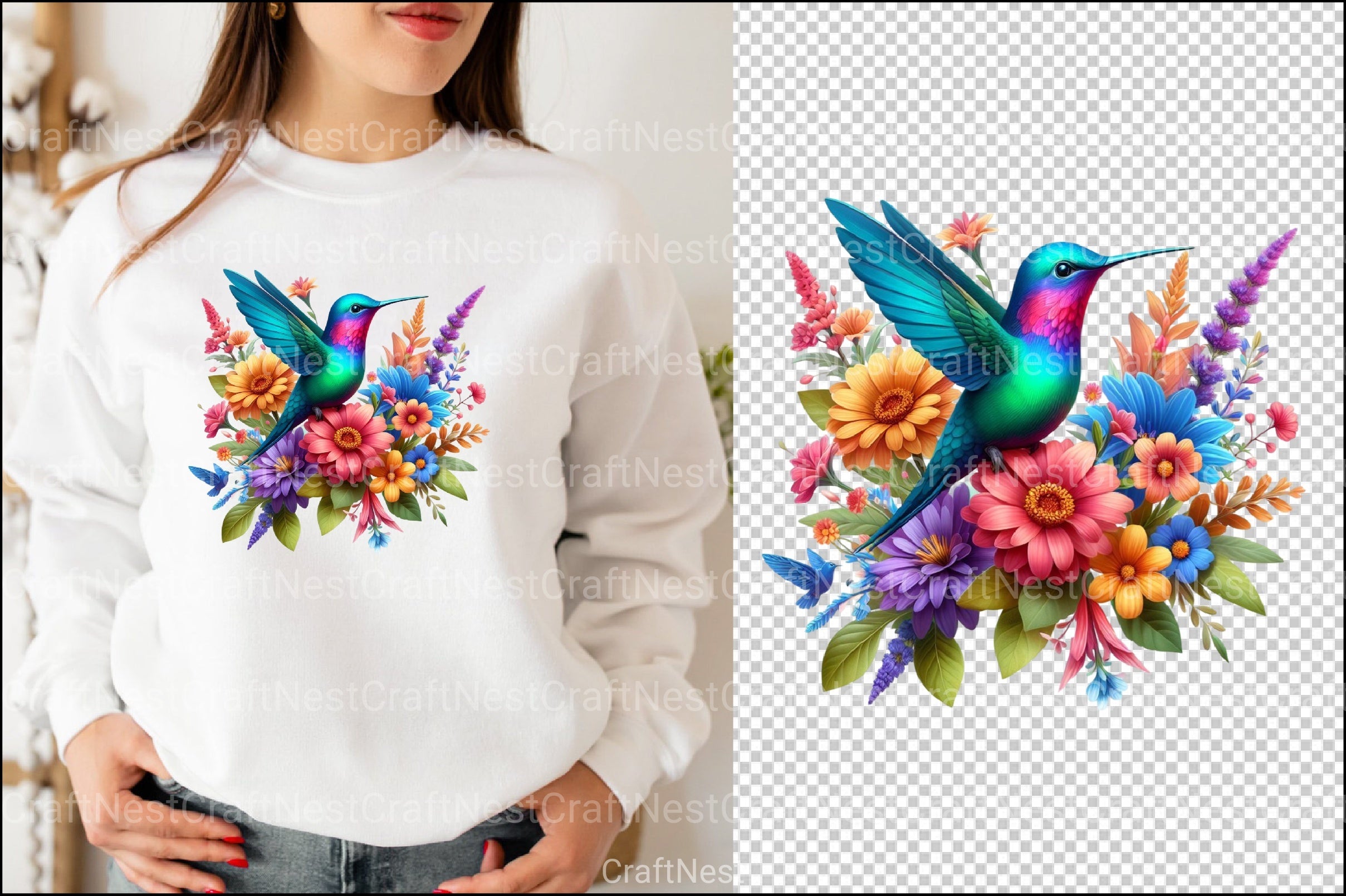 Hummingbird & Flowers Clipart Bundle 1 - CraftNest - Digital Crafting and Art